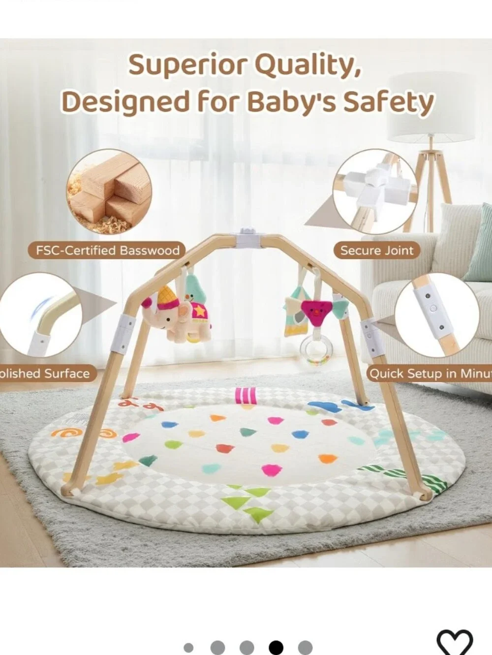 Circus-Themed Baby Play Gym, 2-Sided High-Contrast Tummy Time Mat